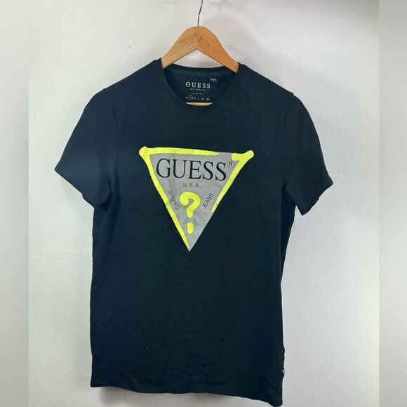 Guess Tee Men's Size Small Black Green Big Logo Short Sleeve Retro Old School - Picture 1 of 6